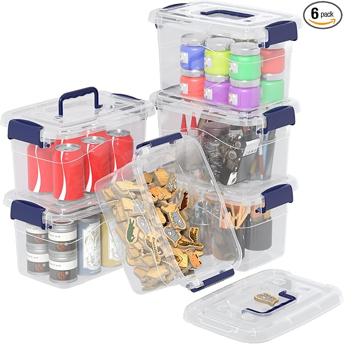 6-Pack 5 Quart Plastic Storage Box with Handle Clear Storage Bin