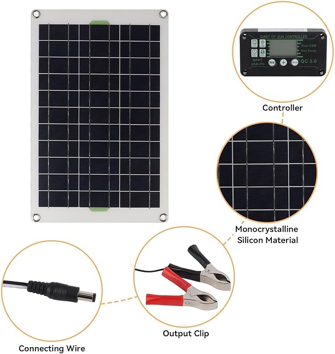 HERCHR 50W 30A Solar Battery Charger 12V 24V Solar Panel Charger Controller Solar Panel for Car Boat Marine RV Trailer Truck
