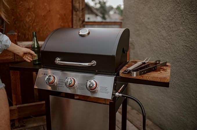 GasOne GP-1030S One 3 Burner Stainless Steel– Outdoor Cabinet Style with Wheels-High-Temperature Paint Coating Gas BBQ Grill – Elegant and Luxurious Design Black