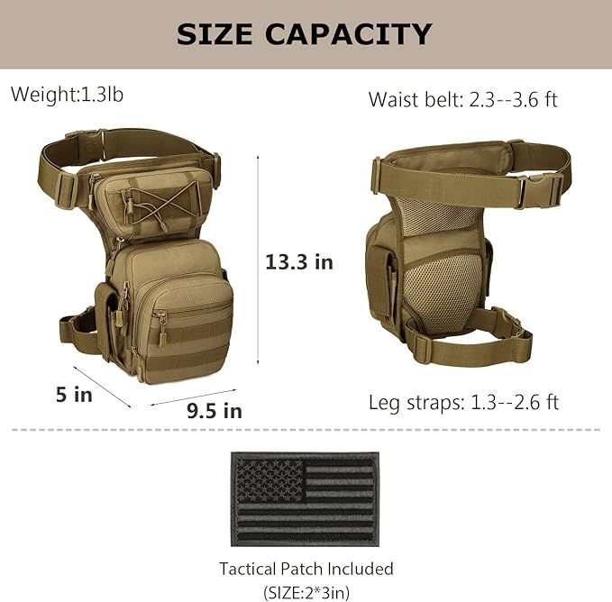 Tactical Drop Leg Bag Military Tool Gear Fanny Thigh Pack Molle Utility Airsoft Motorcycle Cycling Waist Gear Pouch (1 Patch Included)