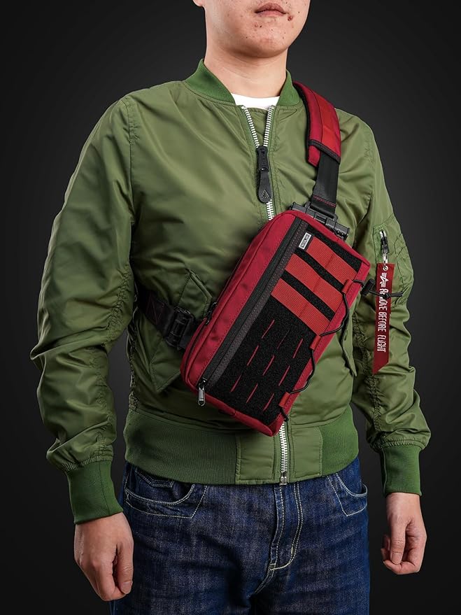 TACTICAL_GEEK Crossbody Shoulder Bag Multipurpose Daypack Chest Backpack Casual Sling Bag for Men &amp Women (L3C-Red)