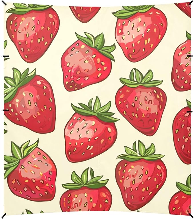 ALAZA Strawberry Seamless on Yellow Beach Tent Sun Shelter Portable Canopy Sunshade for Outdoor Camping Picnics Backyard Fun 10x9 ft