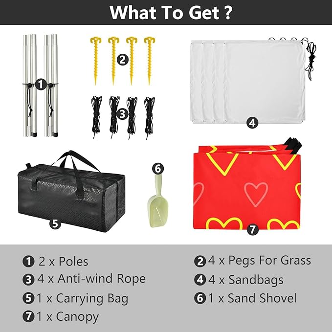 Beach Canopy with Windproof Ropes &amp Sandbags Beach Tent Sun Shade Sun Shelter for Camping Trips Fishing Backyard Fun or Picnics Heart
