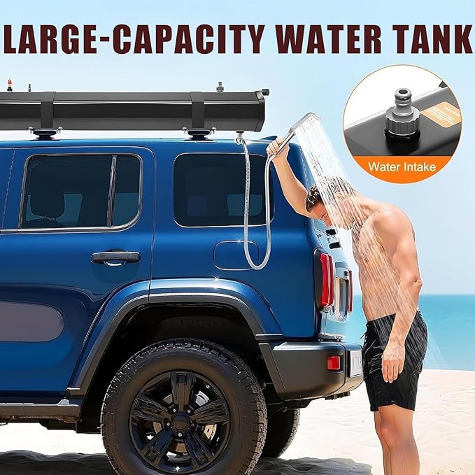 Portable Solar Camping Shower 18L/20L/30L Pressurized Water Tank with Shower Head &amp Hose for Outdoor Hiking Beach RV Travel
