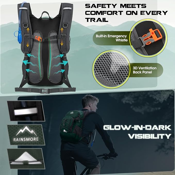 Hydration Backpack with Water Bladder 18L Lightweight Hiking Backpack for Women&ampMen Small Insulated Hydration Water Pack for Hiking Running Cycling Biking