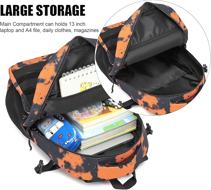 Kids Tactical Backpack Army Molle Bookbag Military Boys Backpack for School Outdoor Camping (Includes 2 Patches+1Carabiner) Mars CM