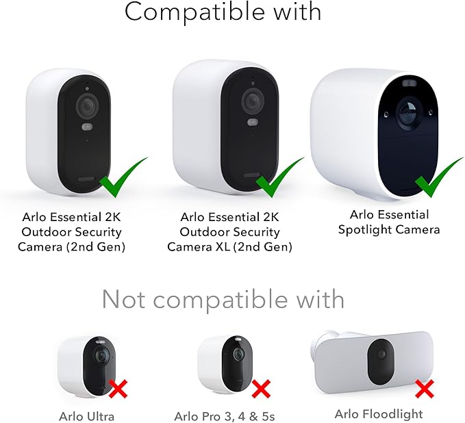 Wasserstein Solar Panel Compatible with Arlo Essential 2K Outdoor Security Camera (2nd Gen) / XL (2nd Gen) &amp Essential Spotlight (Camera NOT Included) - (3-Pack White)