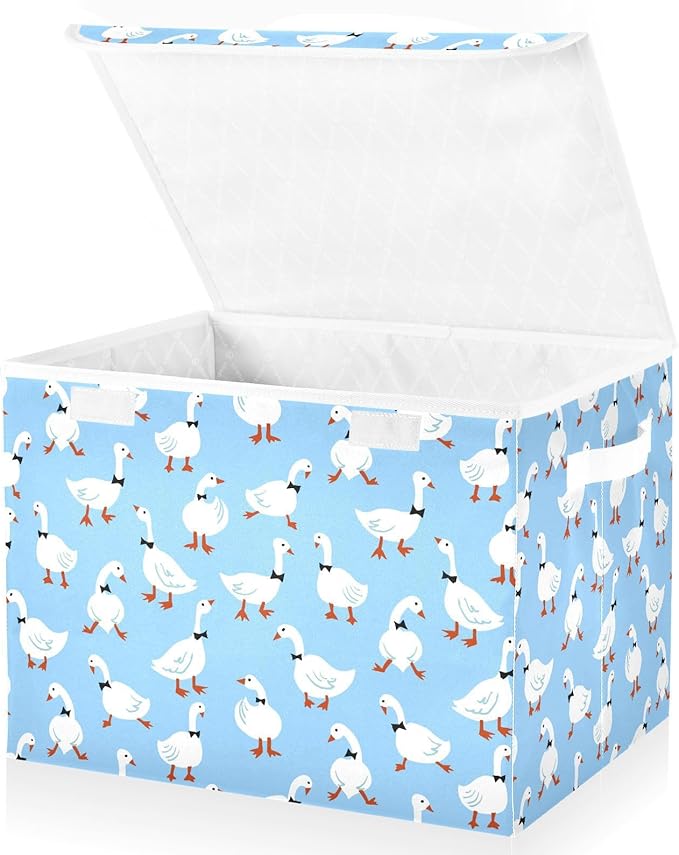 Storage Box Duck Geese Closet Storage Bins with Lids Foldable Oxford Fabric Storage Box for Home Bedroom Closet Office (16.5x12.6x11.8 in)