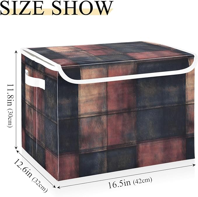Storage Cube with Lid Plaid Red Black Print 16.5×12.6×11.8 IN Collapsible Large Capacity Foldable Storage Basket Bin Organizer