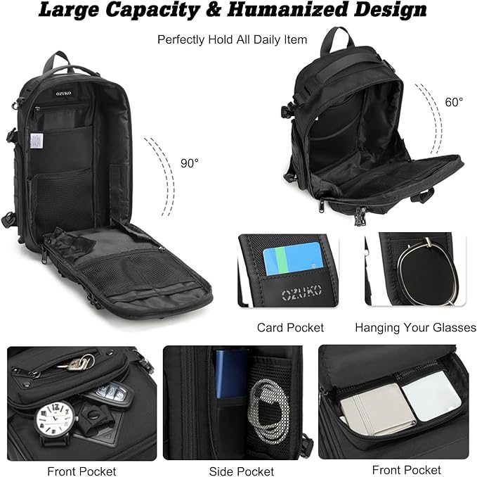 FANDARE Tactical Sling Bag Crossbody Backpack with Tripod Holder Chest Shoulder bag for Men One Strap Motorcycle Chest Pack for Travel Hiking Waterproof Satchel Bag fit 10.5 inch tablet Blue