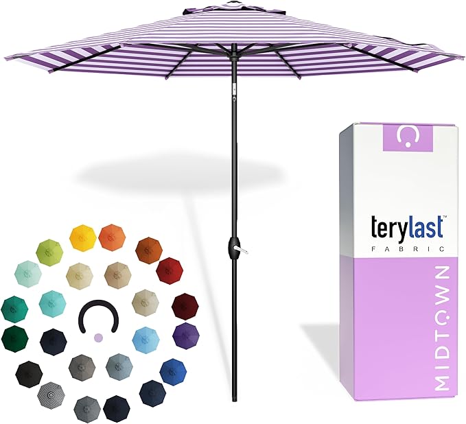 The Lean Patio Umbrella (Terylast Fabric - Midtown Stripes 10 Foot)