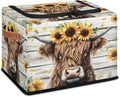 Highland Cow Storage Bins with Zipper Lid Rustic Sunflower Fabric Lidded Storage Baskets Cubes with Handles Decorative Foldable Shelf Closet Organizer Container