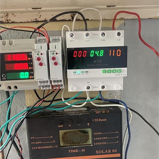 63A 110V Automatic/Manual Transfer Switch Dual Power Selector with LED Display for Home Generator and Backup Power L1 Priority Phase Selector Din Rail Mount 50/60Hz