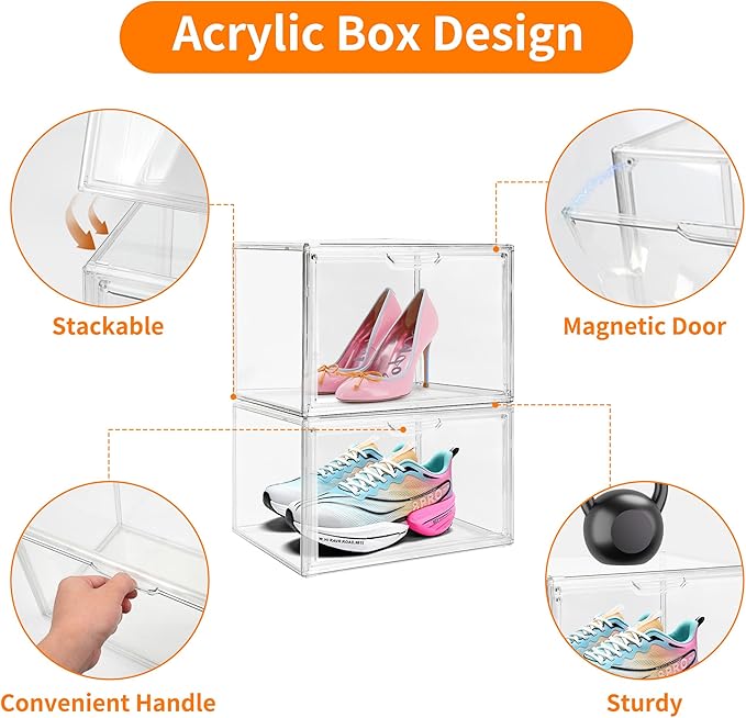 3 Pack Clear Acrylic Sneaker Shoe Display CaseShoe Storage Boxes StackableAcrylic Boxes for Shoes Display with LidBoot Storage Organizer for Tall BootPurse Handbag Organizer for Closet