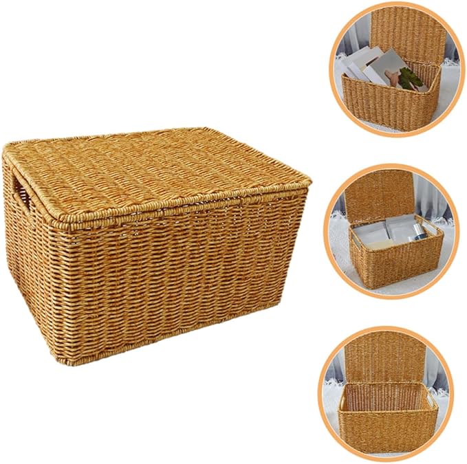 Capacity Woven Storage Basket with Lid Imitation Rattan Sundry Container for Bedroom Wardrobe and Living Organization Stylish and Functional Household Storage Holder