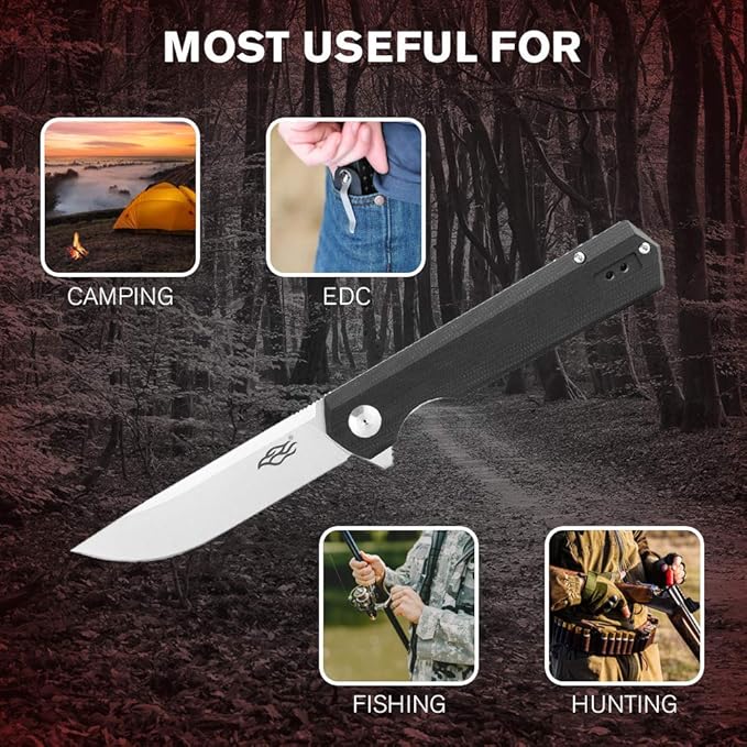 GANZO Firebird FH11 Top Pocket Folding Knife D2 Steel Flip Blade Carbon Fiber Handle with Clip Hunting Gear Fishing Camping Outdoor Folder EDC Knife (CF Black)