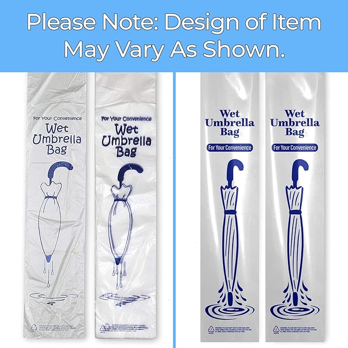 Heavy Duty Universal Fit Umbrella Rain Bags. 500Pk Big Covers for Wet Umbrellas. Large Disposable Clear Plastic Sleeves Keep Church or Lobby Floors Dry. Perfect Refill for Any Bag Stand or Holder.
