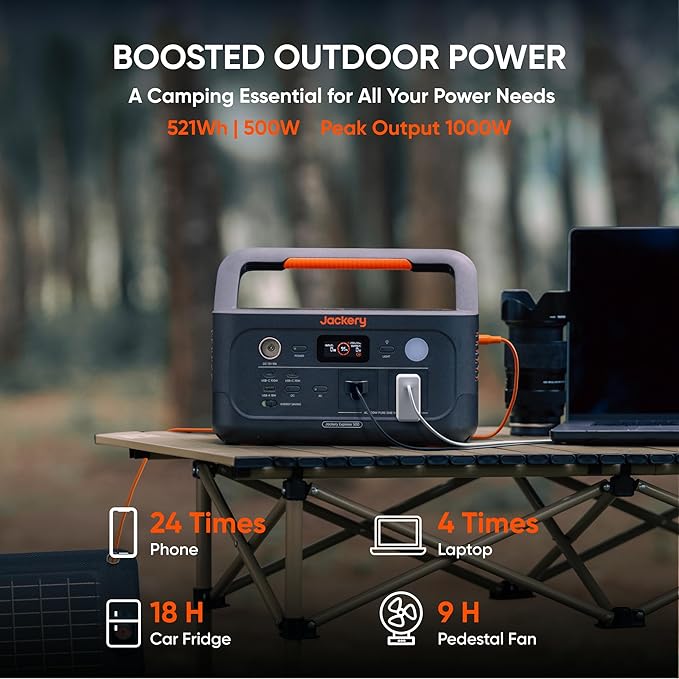 Jackery Explorer 500 v2 Portable Power Station and 102W Fast Charger 512Wh LiFePO4 Battery 500W AC/1000W Peak Solar Generator for Camping Outdoors and Power Outages
