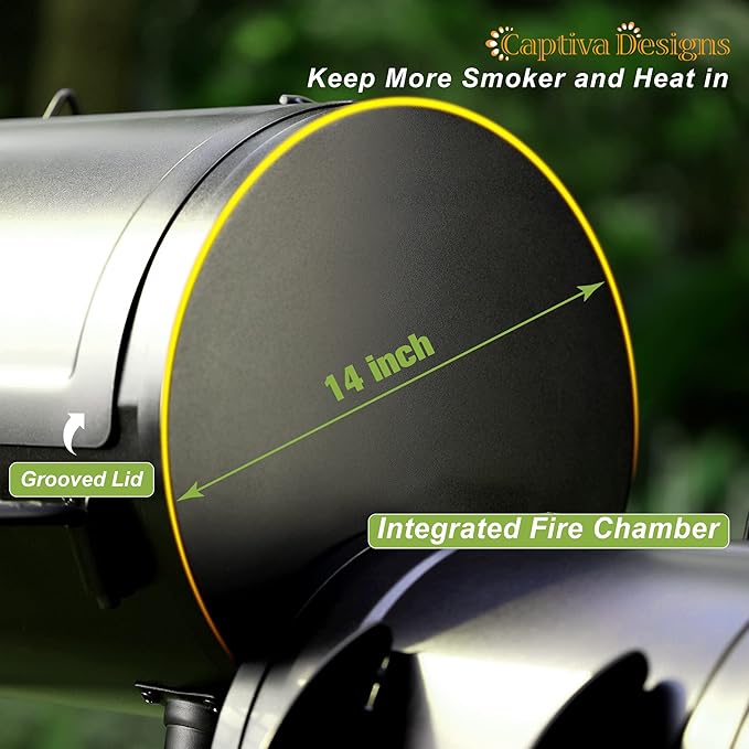Captiva Designs Charcoal Grill with Offset Smoker All Metal Steel Made Outdoor Smoker 512 sq.in Cooking Area Best Combo for Outdoor Garden Patio and Backyard Cooking