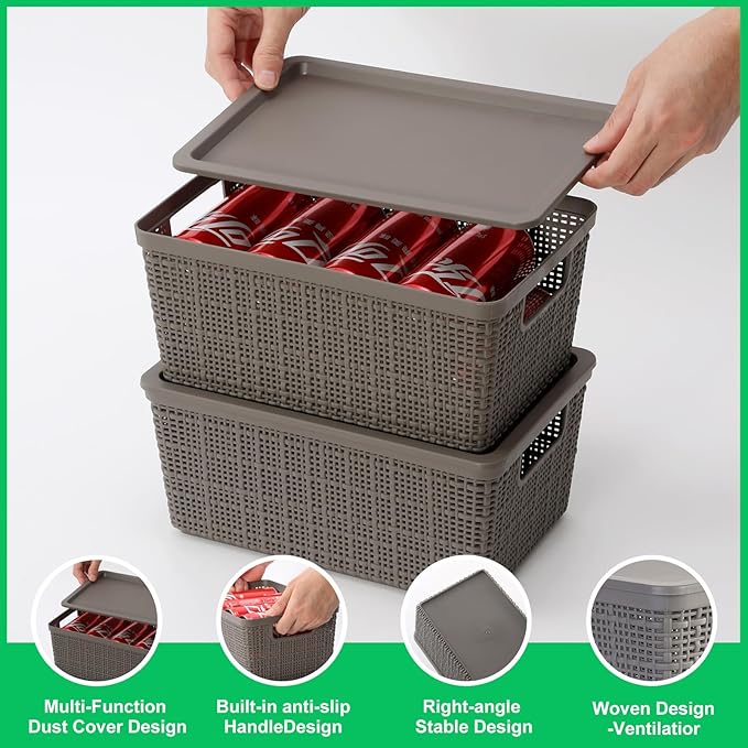 6 Pack Plastic Storage Baskets With LidsGrey Breathable Stackable Storage BinsSmall Storage Containersfor Organizing Storage Baskets on DesktopsClosetsPlayroomsClassroomsOffices