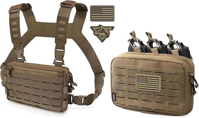 WYNEX Tactical Chest Rig Pack for Men Running Chest Bag with Front Loop Airsoft Tactical Mag Pouch Molle Admin Pouch of Laser Cut