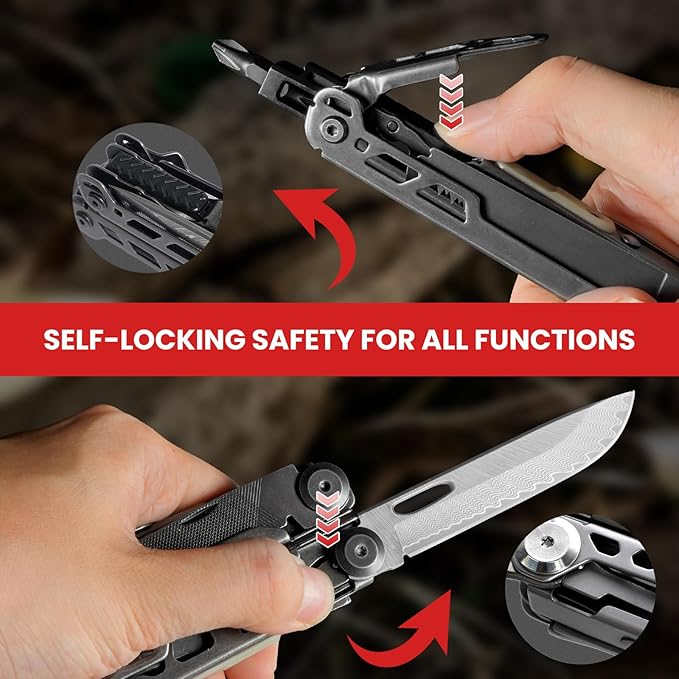 Multitool 33-in-1 Stainless Steel Multi Tool Pliers with Screwdriver Sleeve Damascus Pocket Knife Nylon Sheath for Outdoor Survival Camping Hiking Simple Repair