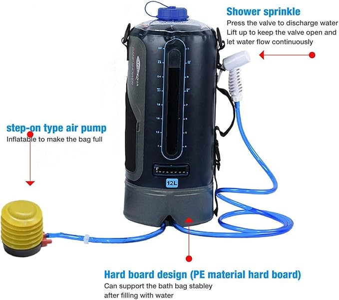 Portable 12 l Solar Camping Shower Suite Portable Outdoor Outlook Delivery Trial Water Container Workpiece for Travel Skills