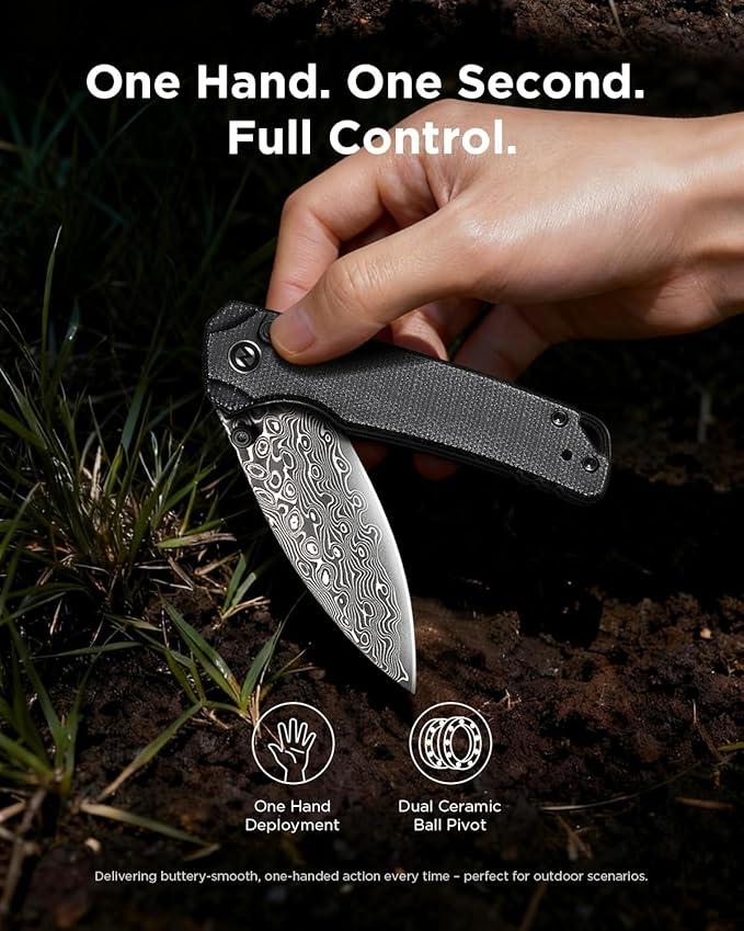 Damascus Folding Pocket Knife 2.99 Blade Micarta Handle Sharp Cool Small EDC Pocket Knives with Clip for Men Women Camping Hiking Survival Outdoor Mini 3080MB (Black)