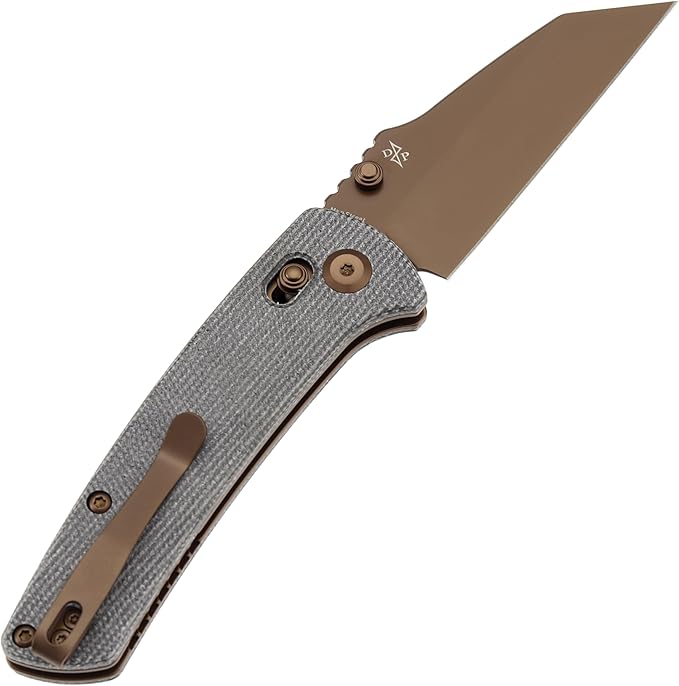 KANSEPT Main Street Pocket Folding Knife 3.36''Rose Gold Coated 154CM Sharp Blade Black Micarta Handle and Thumb Stud Clip for Camping Hiking Fishing Gift Everyday Carry T1015v11