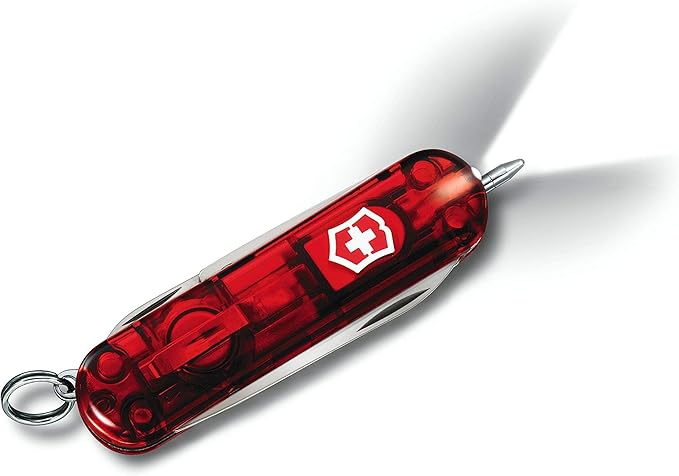 Victorinox Signature Lite Swiss Army Pocket Knife Small Multi Tool 7 Functions LED Pen Red Transparent