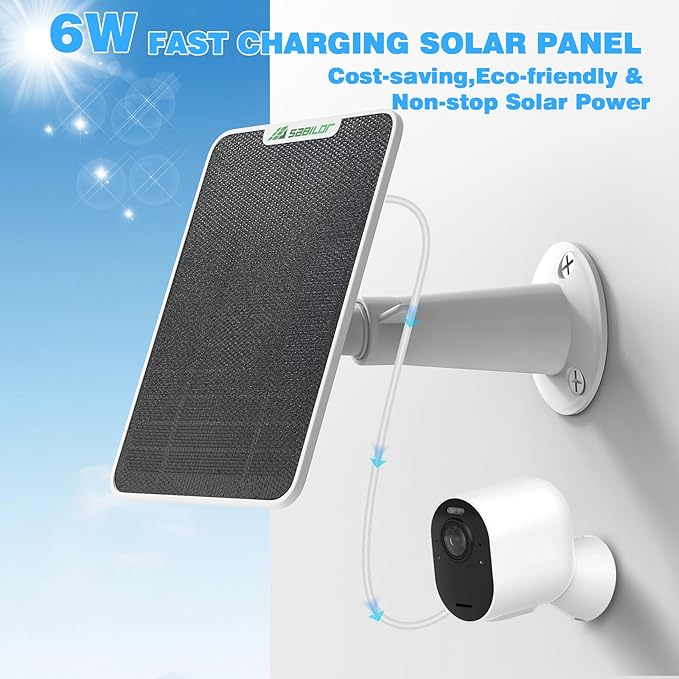 2 Pack 6W Solar Panel Charger for Arlo Pro 5S/Pro 4/Pro 3/Pro 3 Floodlight/Ultra 2/Ultra IP65 Weatherproof Solar Panels Compatible with Arlo Solar Panel with Secure Wall Mont 9.8FT Cable 360° Bracket