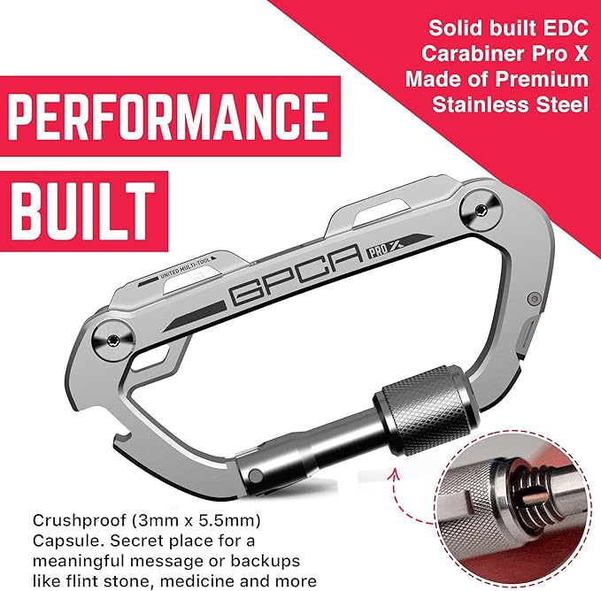 GPCA Carabiner Multitool - Carabiner Heavy Duty Key Clip for Keys Bottle Opener Screwdriver Box Cutter Ruler Keychain Clip Keychain Organizer EDC Gear for Camping &amp Hiking - Gifts for Men