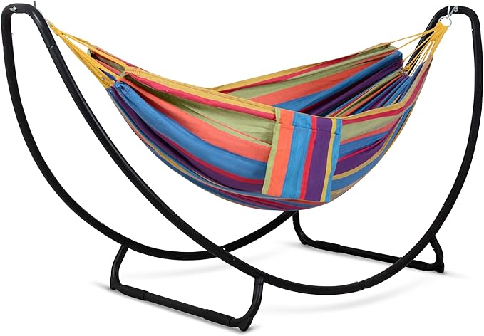 SUNCREAT Portable Space Saving Hammock with Stand Two Person Hammock with Stand Included Patent Pending Rainbow