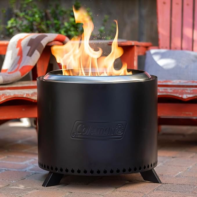 Coleman Cityscapes 15” Smokeless Fire Pit Round Wood Burning Fire Pit Outdoor Accessory for Backyard Deck Patio Black