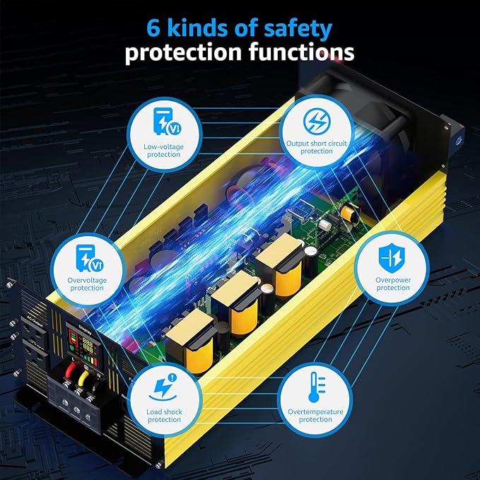 XWJNE 4000W Pure Sine Wave Power Inverter 12V DC to 120V AC Converter with LED Display and Remote Controller for Home RV Truck Off-Grid Solar Power