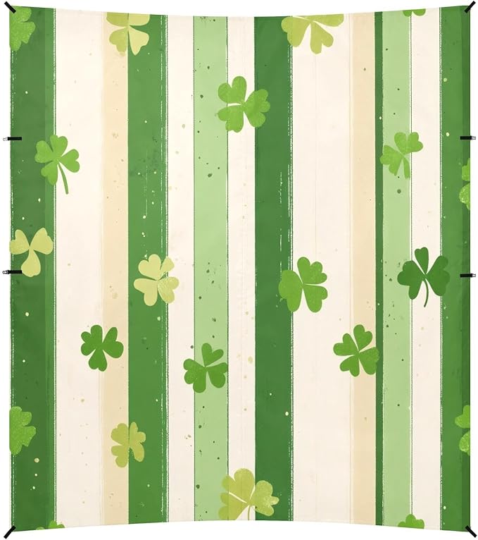 Saint Patrick's Striped Shamrocks Beach Tent Sun Shelter Set UPF50+ UV Protection 10.5 x 9.19 FT Camping Shade Canopy with Sandbags Sand Anchors Carrying Bag and Others