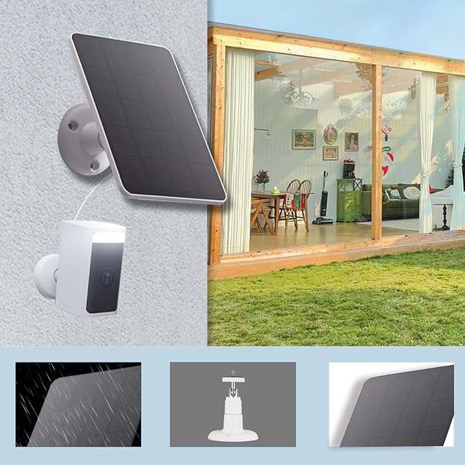 2 Pack Solar Panels Compatible with WYZE Battery Cam Pro Solar Panels for Wireless Security Camera Outdoor 4W Type C Port 10ft Micro USB Cable and Adjustable Mount White