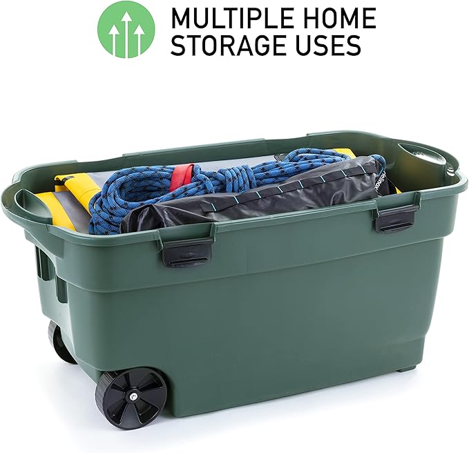 Rubbermaid ECOSense Wheeled Storage Totes 40 Gal Pack of 2 Durable and Reusable Bins with Latching Lids for Garage or Home Organization Made From Recycled Materials
