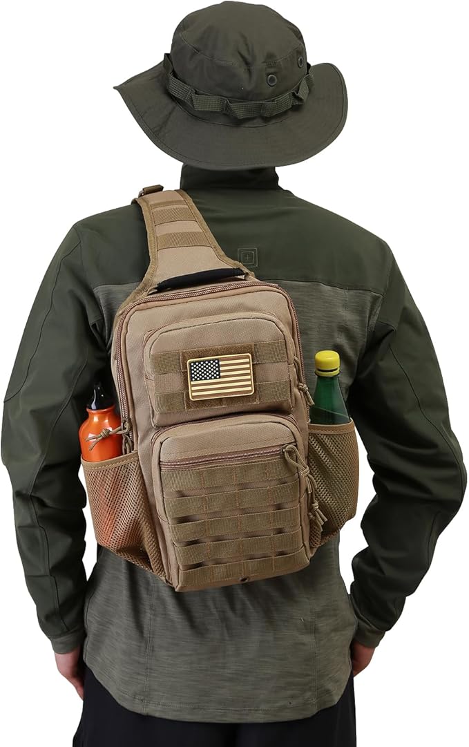 Rover Sling Pack Tactical Shoulder Sling Bag Backpack with Bottle Holder Crossbody Chest Bag Coyote