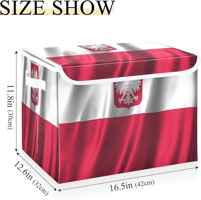 Poland State Ensign Flag Polish Storage Bins with Lid Foldable Book Storage Quart Storage Bins with Lids for School