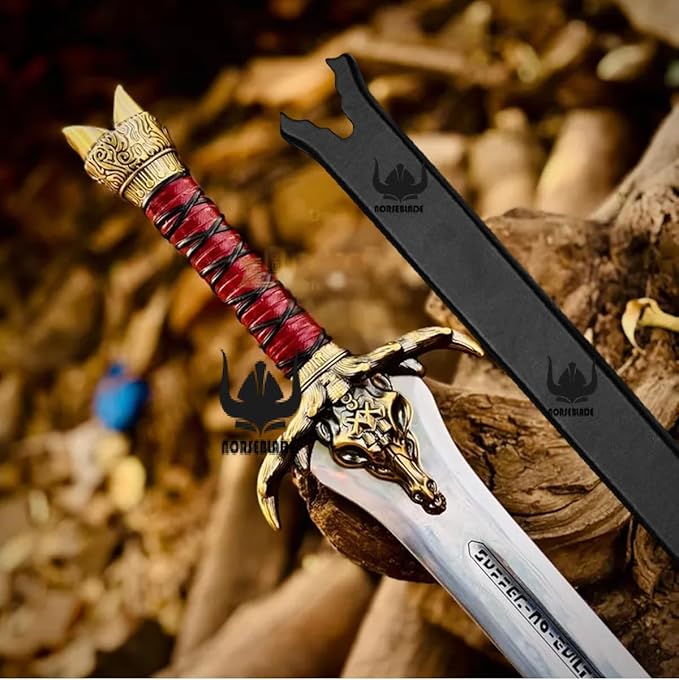 Conan The Barbarian Real Swords 42'' Handmade Conan Atlantean Sword 1095 Carbon Steel Brass Fittings Full Tang Leather Sheath Viking Sword Real King Tool 7.5 lbs Gifts for Men (Conan Father Sword)
