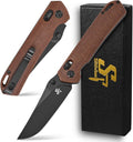 Sitivien ST124 Folding Pocket Knife D2 Steel+Micarta HandleBall Bearing Pivot Axis lock with Pocket Clip for CampingOutdoor EDC Knife Tool-Brown