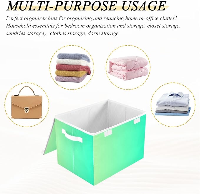 Green Gradient Storage Boxes with Lids Collapsible Bed Storage Large Stackable Storage for Home Studyroom Dormroom