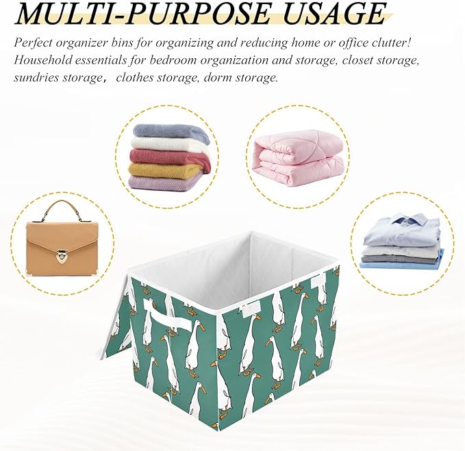 Storage Box Cute Duck Closet Storage Bins with Lids Foldable Oxford Fabric Storage Box for Home Bedroom Closet Office (16.5x12.6x11.8 in)