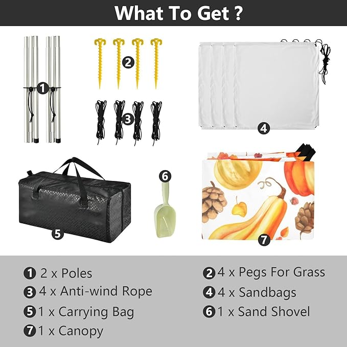 Beach Canopy with Windproof Ropes &amp Sandbags Beach Tent Sun Shade Sun Shelter for Camping Trips Fishing Backyard Fun or Picnics Pumpkins