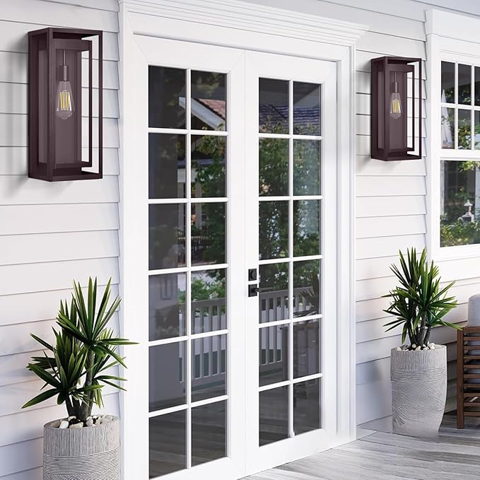 Large Outdoor Wall Sconce 2 Pack 19 Bronze Outdoor Light Fixture Exterior Lighting Fixtures Anti-Rust Porch Lights with Clear Glass for Front Door Garage
