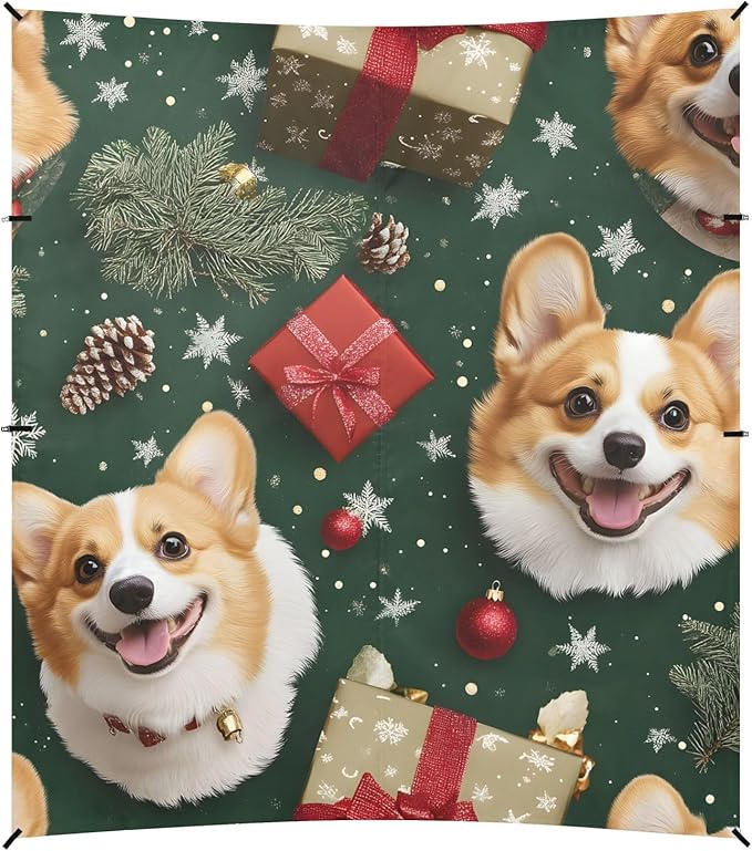 ALAZA Christmas Corgis Pattern Beach Tent Sun Shelter Portable Canopy Sunshade for Outdoor Camping Picnics Backyard Fun 10x9 ft