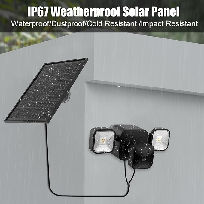 10W Solar Panel for All-New Blink Outdoor 4 /(3rd Gen) Floodlight Camera16.5Ft/5m Weatherproof Cable Power Your Blink Floodlight Camera Continuously (Floodlight &amp Cam NOT Included)