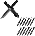 Dispatch 12 Inch Fixed Blade Hunting Knife with Throwing Knives Set of 12 for Outdoor Camping