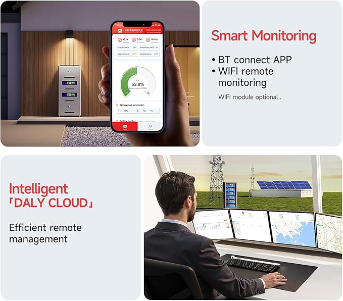 DALY BMS 48V 16S 100A - 1A Active Balance BMS with Bluetooth LCD Touch Screen RS485 CAN for LiFePO4 Home Energy Storage Solar Inverter System